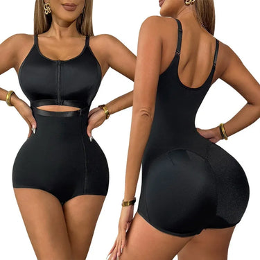 Tummy-control and hip-lifting side zipper body shaping garment with buttons and a zipper